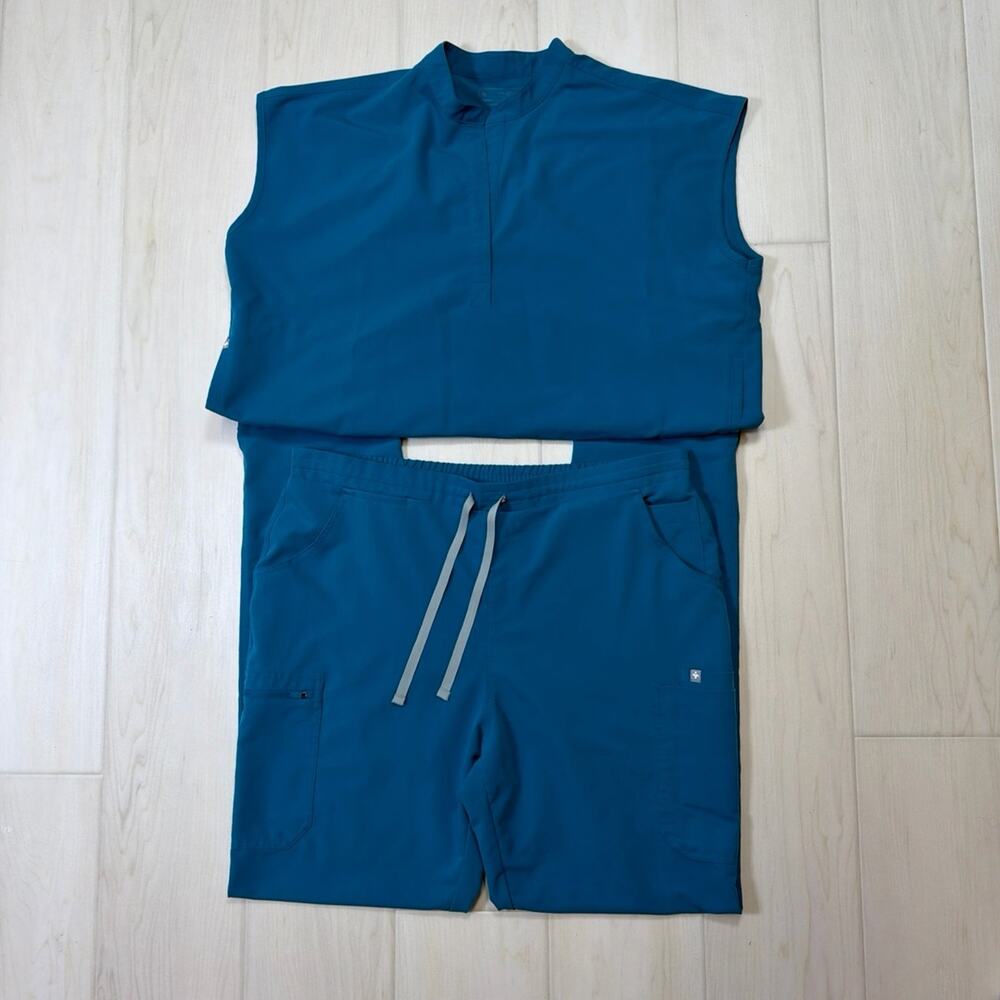 FIGS Teal Rafaela Oversized Scrub Top Yola Skinny Scrub Pants Set Size XL XLT